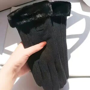 Women's NEW Black Winter Gloves, Faux Fur Cuff & Interior & Touchscreen Finger.
